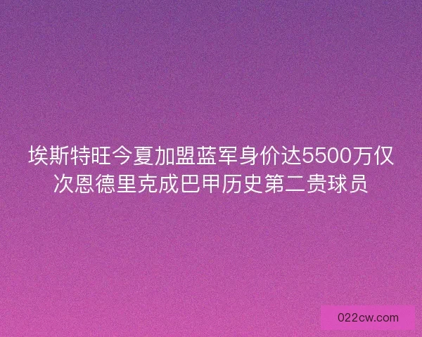 埃斯特旺今夏加盟蓝军身价达5500万仅次恩德里克成巴甲历史第二贵球员